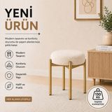 Cemre Tekli Puf Tabure Bench Makyaj Sandalyesi Gold Ayak - Krem