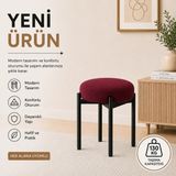 Cemre Tekli Puf Tabure Bench Makyaj Sandalyesi Siyah Ayak - Bordo