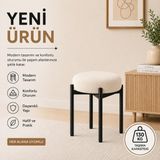 Cemre Tekli Puf Tabure Bench Makyaj Sandalyesi Siyah Ayak - Krem
