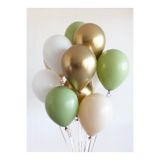 Çemrek Süs Parti Bej Yeşil Gold Krom Balon Demeti Seti 10 lu 12 inç