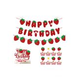 Çemrek Süs Parti Çilek Konsept Çilekli Happy Birthday Flama Pasta Süsü ve Kürdan
