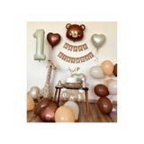Çemrek Süs Parti Folyo Ayı kafası kraft happy birthday banner bej krem 1 yaş folyo balon seti