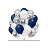 Çemrek Süs Parti Lacivert Beyaz Gümüş Şeffaf Pullu Balon Demeti Seti 25 li