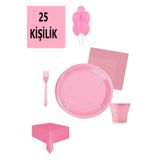 Çemrek Süs Parti Pembe Tabak Bardak Doğum Günü Seti 25'li