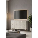 Ceneyra KA1297BTG ALFA120 Konsol, Kahve Köşesi ve Tv Sehpası, Çok Amaçlı Dolap 120CM Beyaz-Traverten-Gold - Beyaz Mermer