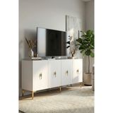 Ceneyra KA1527BG SALKIM150 Konsol, Kahve Köşesi, Tv Sehpası ve Dolap 150CM Beyaz-Gold - Beyaz - Altın