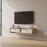 Ceneyra TDA1206DBG - TUNA120 Duvara Montaj Tv Stand, Tv Rafı, Tv Sehpası 120CM Safirmeşe-Beyaz-Gold - Safir Meşe - Beyaz - Altın