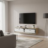 Ceneyra TDA1206DBS - TUNA120 Duvara Montaj Tv Stand, Tv Rafı, Tv Sehpası 120CM Safirmeşe-Beyaz-Silver - Safir Meşe - Beyaz - Gümüş