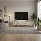 Ceneyra TSA1212BTG - Moka Tv Stand , Tv Sehpası 120 cm Beyaz-Traverten-Gold - Beyaz Mermer