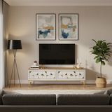 Ceneyra TSA1212DBG - Moka Tv Stand , Tv Sehpası 120 cm Safirmeşe-Beyaz-Gold - Safir Meşe - Beyaz - Altın