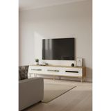 Ceneyra TSA1806DBG - Rany TSA180 Tv Stand, Tv Sehpası ve Tv Ünitesi 180CM Safirmeşe-Beyaz-Gold - Safir Meşe - Beyaz - Altın