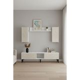 Ceneyra TVR1599BT - Aplos TVR150 Tv Ünitesi Takım, Tv Sehpası 150CM Beyaz-Traverten - Beyaz Mermer