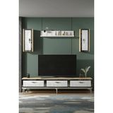 Ceneyra TVR1801DBS Tuna Tv Ünitesi Safirmeşe-Beyaz-Silver 180CM - Safir Meşe - Beyaz - Gümüş