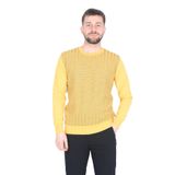 Cengiz İnler Bisiklet Yaka Çizgi Desen Erkek Yünlü Triko Kazak SARI M
