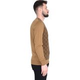 Cengiz Inler Bisiklet Yaka Kare Desen Yünlü Erkek Triko Kazak - Camel