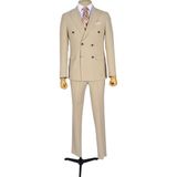 Cengiz İnler Dik Nokta Çizgili Kruvaze Slim Fit Erkek Takım Elbise - 48 - Bej - Beyaz