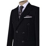 Cengiz İnler Dik Nokta Çizgili Kruvaze Slim Fit Erkek Takım Elbise - 48 - Siyah - Beyaz