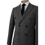 Cengiz İnler Dik Nokta Çizgili Kruvaze Slim Fit Erkek Takım Elbise - 50 - Gri - Beyaz