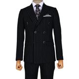 Cengiz İnler Dik Nokta Çizgili Kruvaze Slim Fit Erkek Takım Elbise - Yeşil - Beyaz - 46