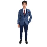 Cengiz İnler Ekose Desen Yelekli Erkek Takım Elbise GRİ LACİVERT 62