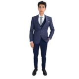 Cengiz İnler Ekose Desen Yelekli Erkek Takım Elbise LACİVERT BORDO 62