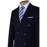 Cengiz İnler Noktalı Çizgili Kruvaze Slim Fit Erkek Takım Elbise - 56 - Lacivert - Mavi