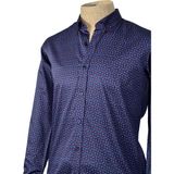 Cengiz İnler Standart Yaka Çiçek Damla Desen Slim Fit Erkek Pamuk Gömlek - Lacivert - Kırmızı