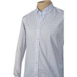 Cengiz İnler Standart Yaka Çizgili Puantiye Desen Slim Fit Erkek Pamuk Gömlek - Siyah - Beyaz - Mavi