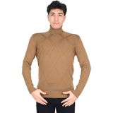 Cengiz İnler Tam Balıkçı Yaka Karo Desen Erkek Yünlü Triko Kazak CAMEL XL