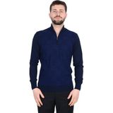 Cengiz İnler Yarım Balıkçı Yaka Fermuarlı Kare Desen Erkek Yünlü Triko Kazak LACİVERT 3XL