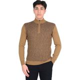 Cengiz Inler Yarım Balıkçı Yaka Fermuarlı Kare Desen Yünlü Erkek Triko Kazak - Camel