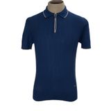 Cengiz İnler Yarım Fermuarlı Desenli Merserize Erkek Triko T-shirt PARLEMENT MAVİ XL