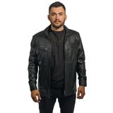 Cengiz Khan Siyah Hakiki Deri Erkek Ceket Klasik ve Modern Tasarım