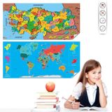 Cengo 56x118 Cm Renkli Dünya Ve Türkiye Haritası Seti Akıllı Kağıt Tahta Çok Renkli