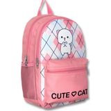 Cennec 5024 (Love Cute Cat - Beyaz Pembe - Kız Çocuk) Okul Çantası