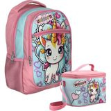 Cennec Bebek Unicorn Desenli Kız Çocuk Pembe Turkuaz Ikili Çanta ve Beslenme Seti - SETUMT5048B - Pembe - Turkuaz