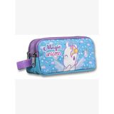 Cennec Iki Bölmeli Magic Unicorn Baskılı Mor - Turkuaz Kız Çocuk Kalem Çantası - 6017