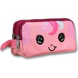 Cennec Iki Bölmeli Sevimli Unicorn Desenli Pembe Kız Çocuk Kalem Çantası - 6044 - Pembe - Kırmızı