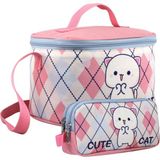 Cennec Kız Çocuk Love Cute Cat Desenli Beyaz Pembe Beslenme Çantası ve Kalemlik Seti - Beyaz - Pembe