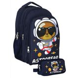 Cennec Lacivert Beyaz Astronot Ayıcık Baskılı Erkek Çanta Seti (Sırt Çantası+Kalemlik) - SETUMT5045C