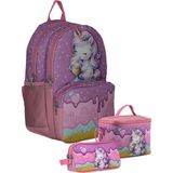 Cennec SETUMT5003A Üçlü Ilkokul Çanta Seti (Mor Pembe - Dondurma Yiyen Unicorn - Kız Çocuk) - Mor - Pembe