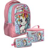 Cennec SETUMT5048A Üçlü Ilkokul Çanta Seti (Pembe Turkuaz - Bebek Unicorn - Kız Çocuk) - Pembe - Turkuaz