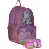 Cennec UMT5003+UMT5005 Sırt Çantası ve Kalemlik Seti (Mor Pembe - Dondurma Yiyen Unicorn - Kız Çocuk) - Mor - Pembe
