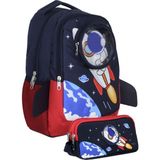 Cennec UMT5042+UMT5044 Sırt Çantası ve Kalemlik Seti (Lacivert Kırmızı - 3D Astronot - Erkek Çocuk) - Lacivert - Kırmızı