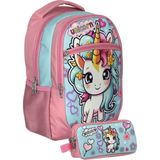 Cennec UMT5048+UMT5050 Sırt Çantası ve Kalemlik Seti (Pembe Turkuaz - Bebek Unicorn - Kız Çocuk) - Pembe - Turkuaz