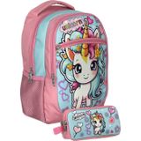 Cennec Umt5048+Umt5050 Sırt Çantası Ve Kalemlik Seti (Pembe Turkuaz - Bebek Unicorn - Kız Çocuk)