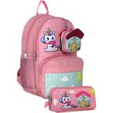Cennec UMT5051+UMT5053 Sırt Çantası ve Kalemlik Seti (Pembe Yeşil - Unicorn - Kız Çocuk) - Pembe - Yeşil