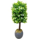 Cennet Home Bonsai Ağacı Hediyelik Mineli Bodur Yapay Ağaç Antrasit Siyah Saksıda - Beyaz