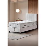 Cennet Yatak Zambak Tek Kişilik Sandıklı Baza + Full OrtopedikPedli Yatak + Başlık Seti 90x190 cm Ekru