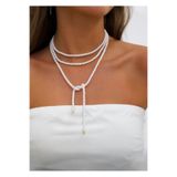 centello&co pırıltı'nın yeni adıyla beraberliğe Beyaz Boncuklu Lariat Kement Katmanlı Kadın Choker Yaka Y Uzun Kolye